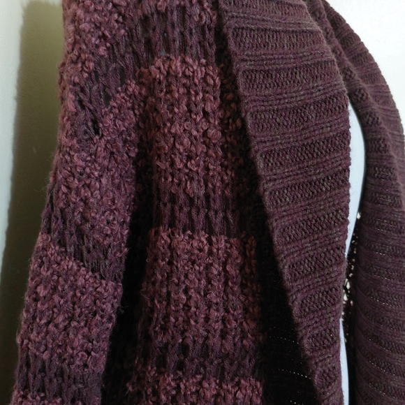 Susina Burgundy Striped Thick Knit Open Front Longline Cardigan Sweater Small - Picture 6 of 13